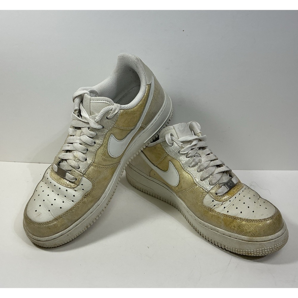 NIKE 2009 AIR FORCE 1 Gold Snakeskin Shoes Women Sz 9 / Men 7 Athletic Sneakers